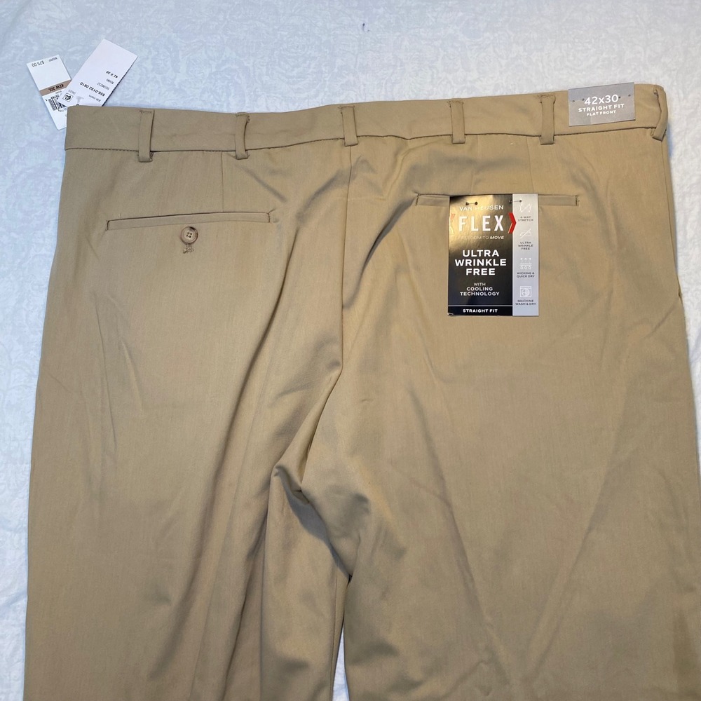NWT Van Heusen Flex Ultra Wrinkle Free Straight Fit Pants 42x30 Khaki Stretch - Picture 4 of 12